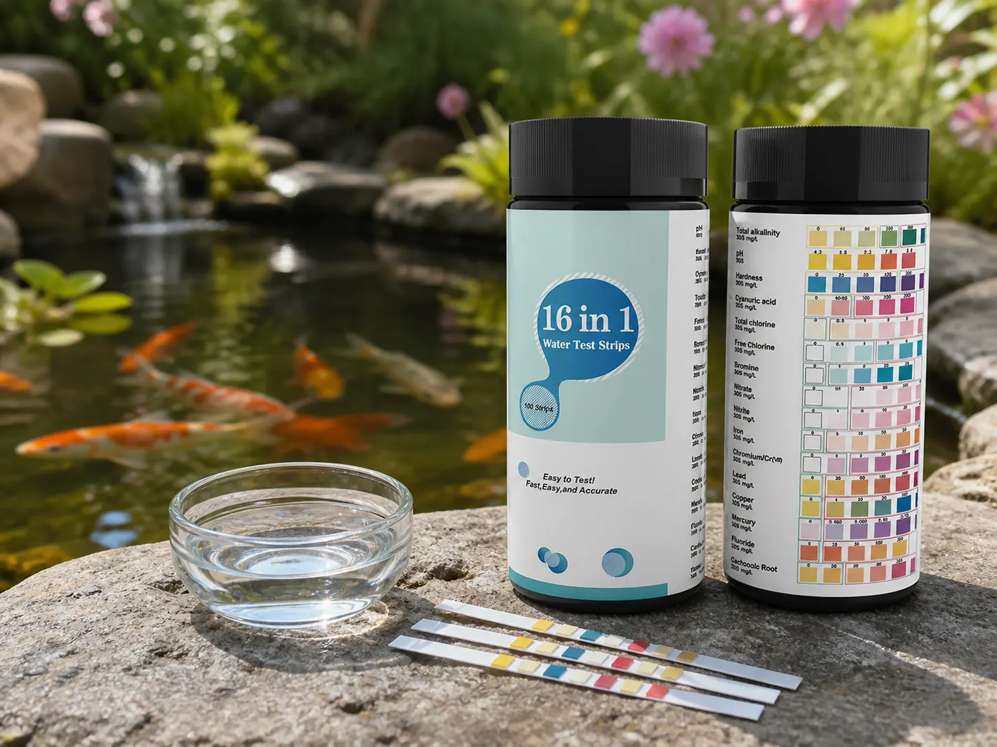 Pool And Pond Test Strips in use