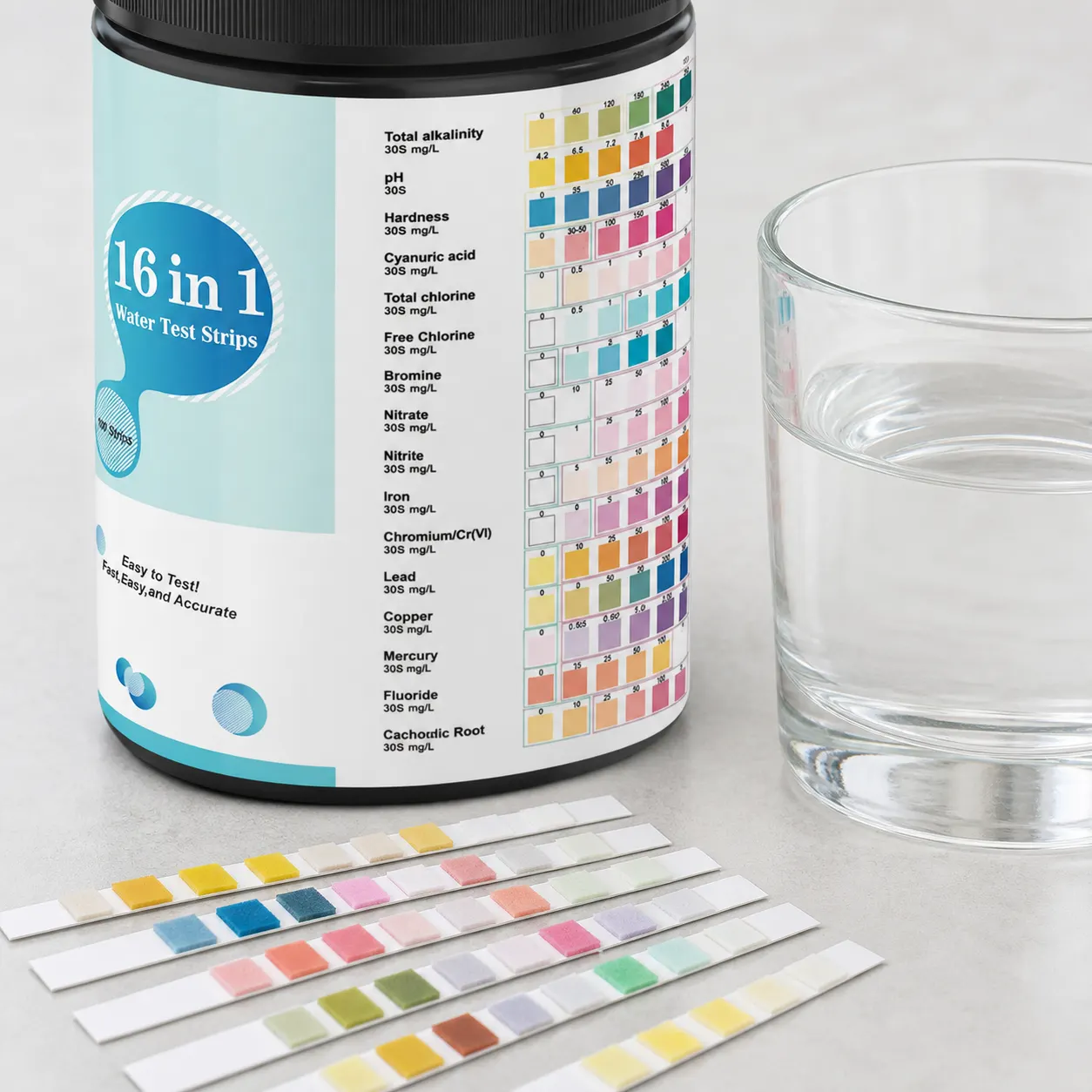 Pool And Pond Test Strips and included accessories