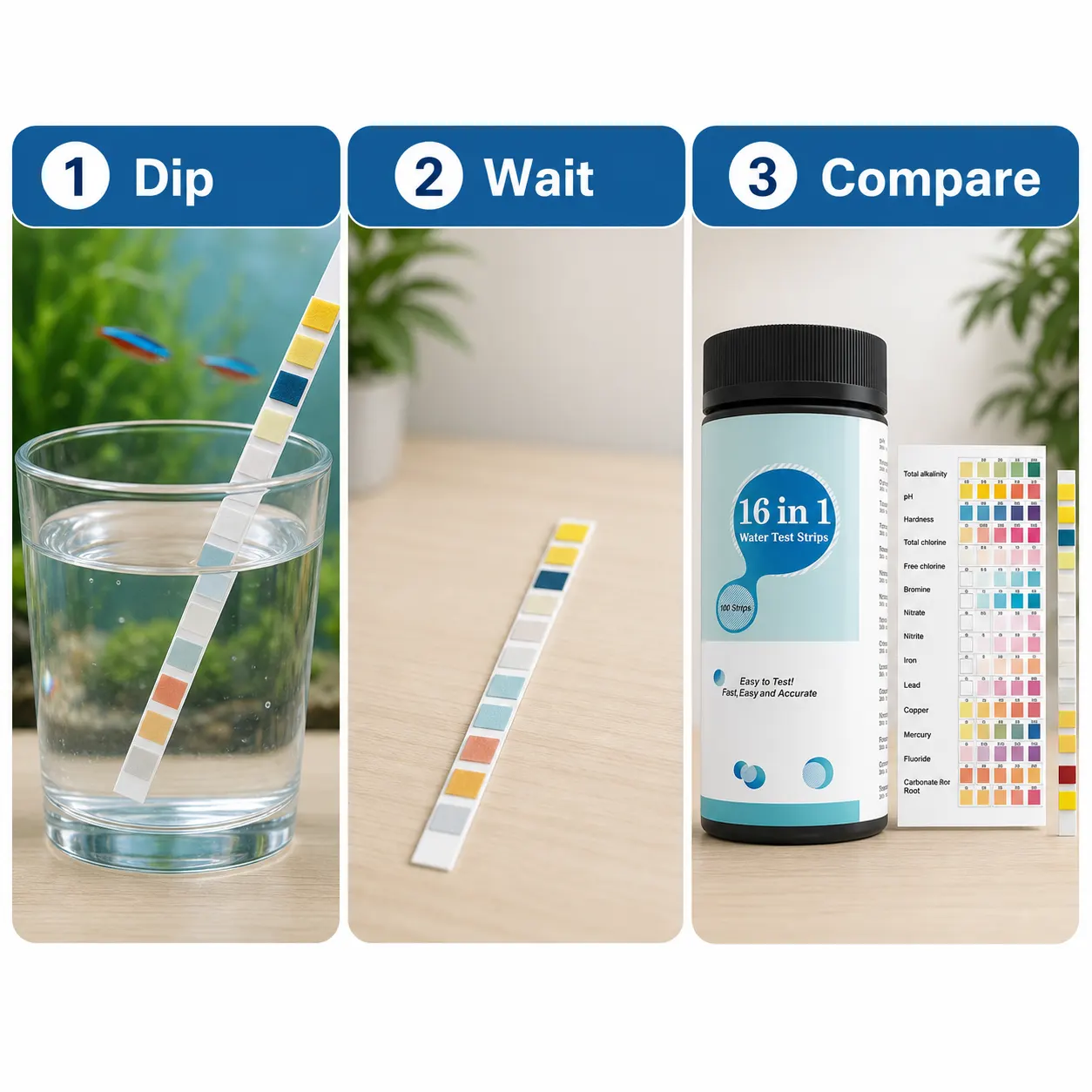 Pool And Pond Test Strips setup and use views